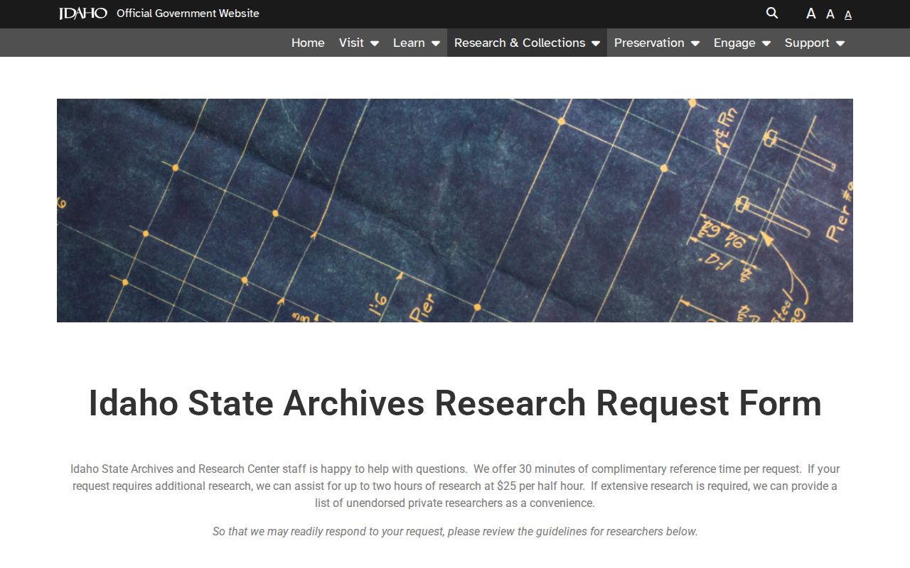 Idaho State Archives research request page for historical Boundary County records
